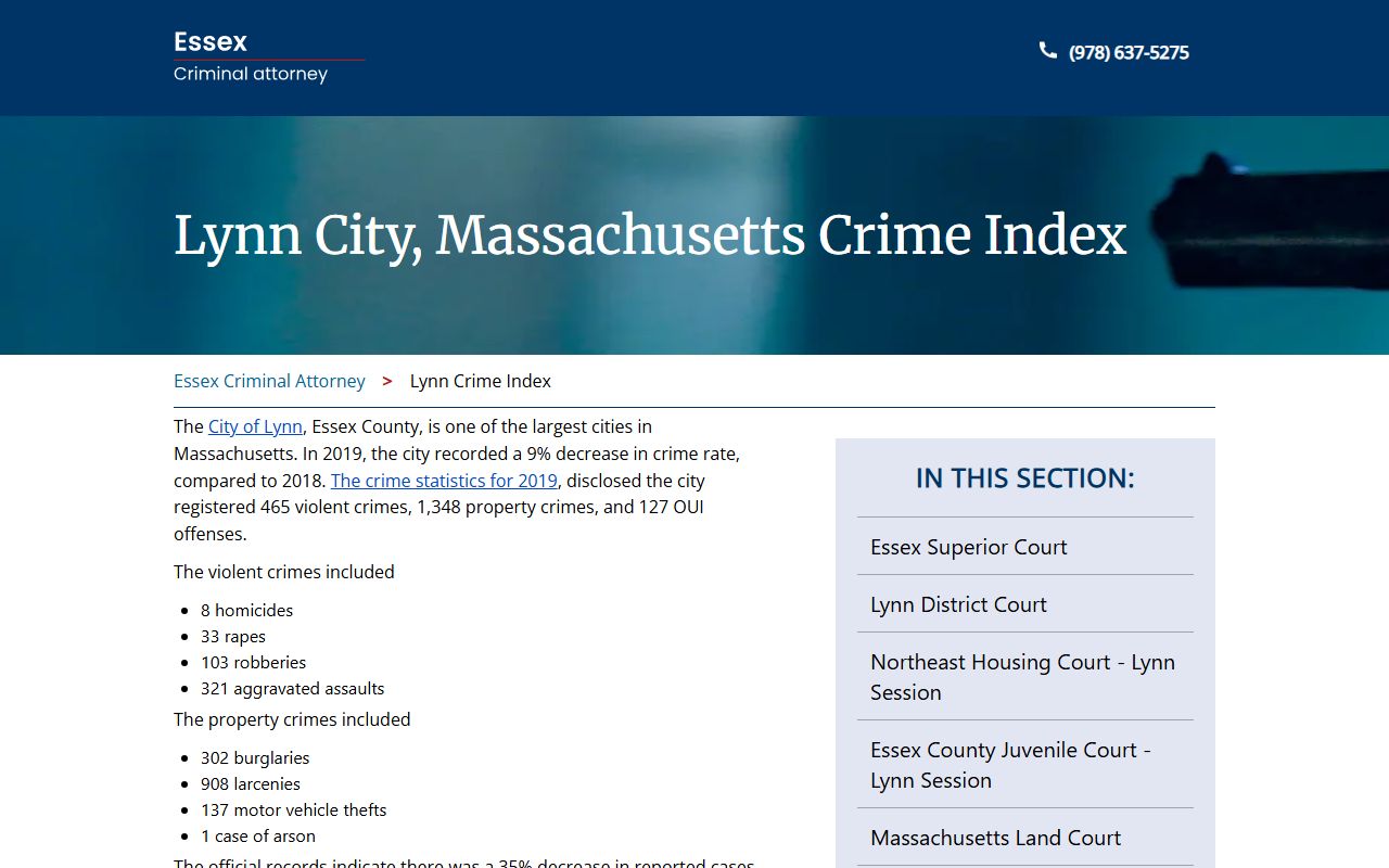 Essex County court information page for Lynn Massachusetts