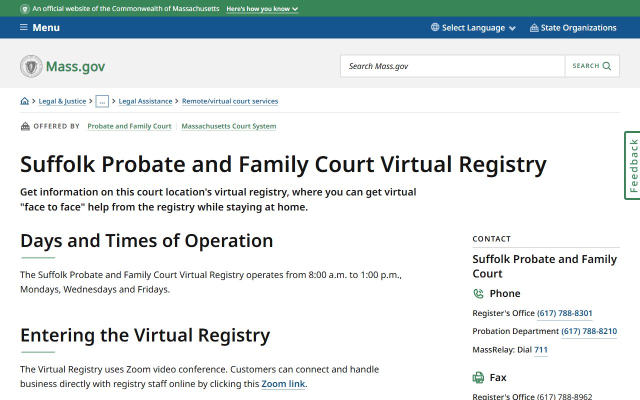 Suffolk County Probate Court virtual registry for Revere divorce decree records