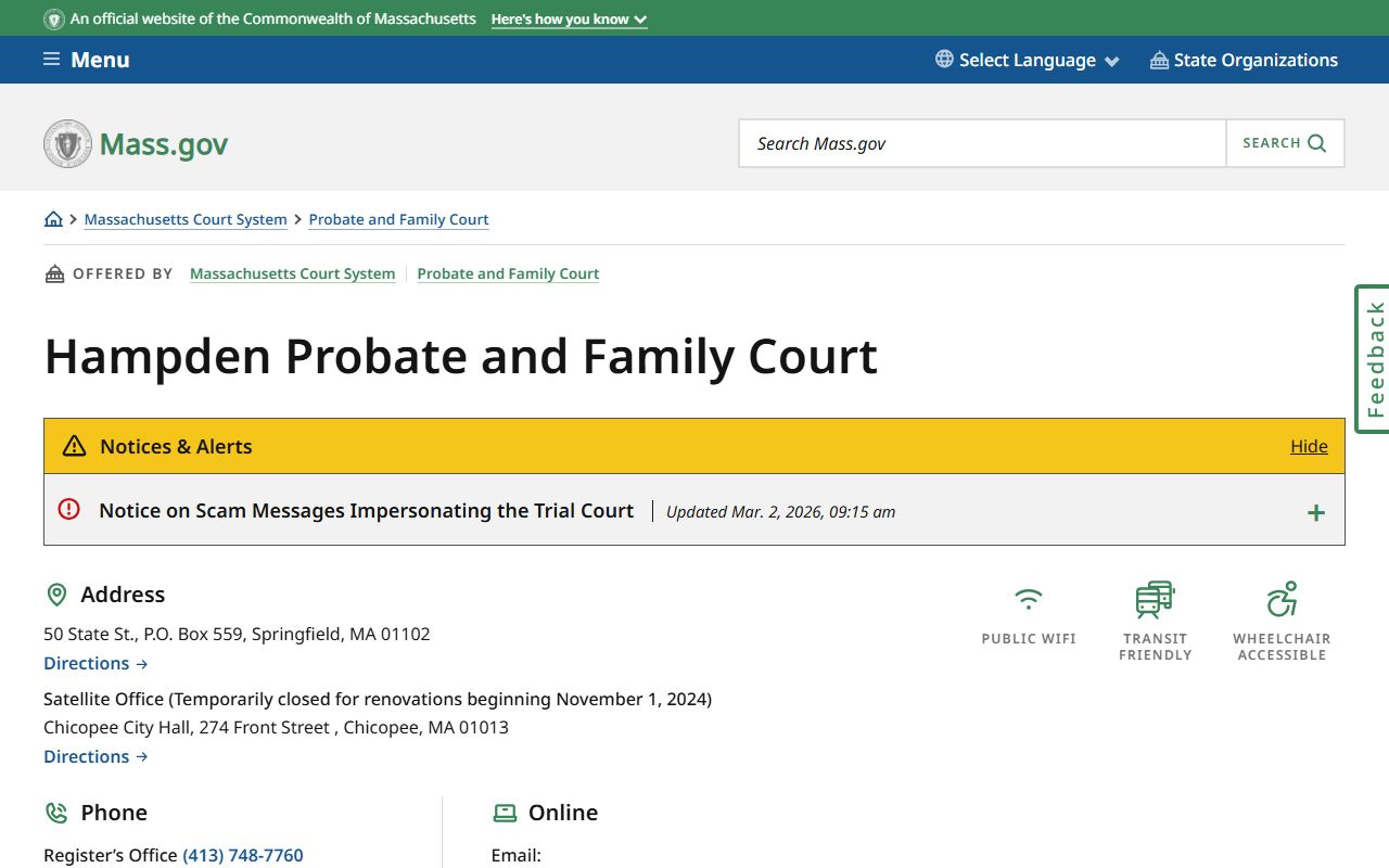 Hampden County Probate Court serving Springfield for divorce decree records