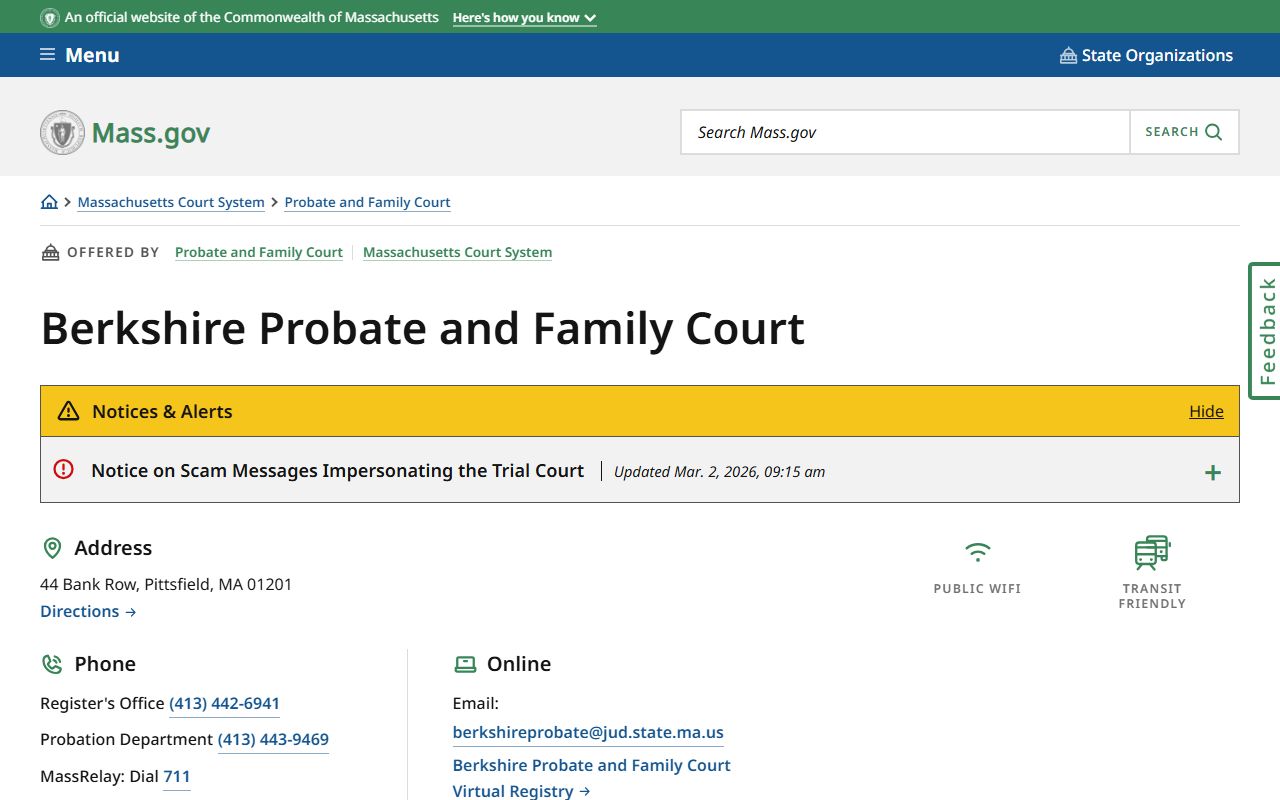 Berkshire County Probate and Family Court page for divorce decree records