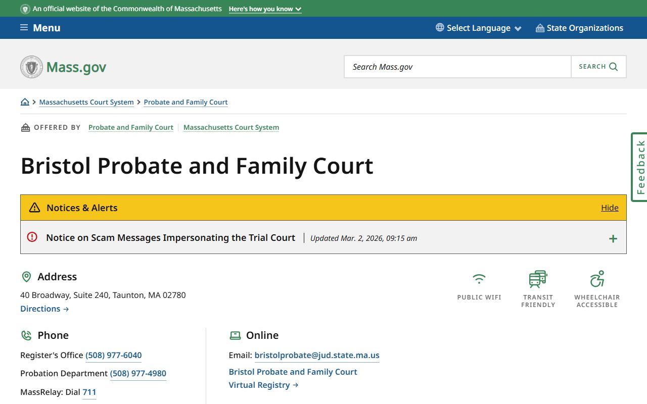 Bristol County Probate and Family Court page for divorce decree