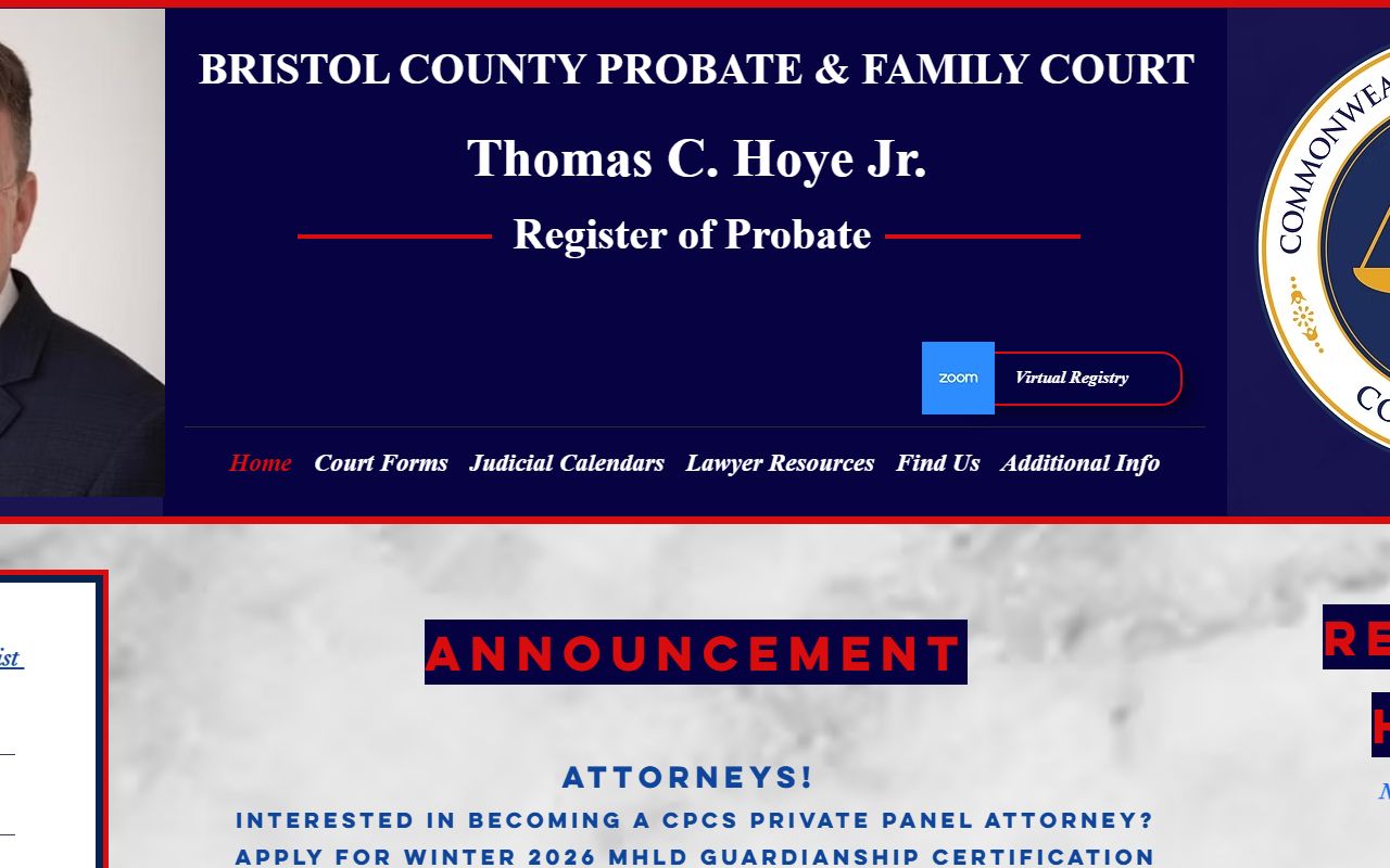 Bristol County probate court official site for divorce decree records