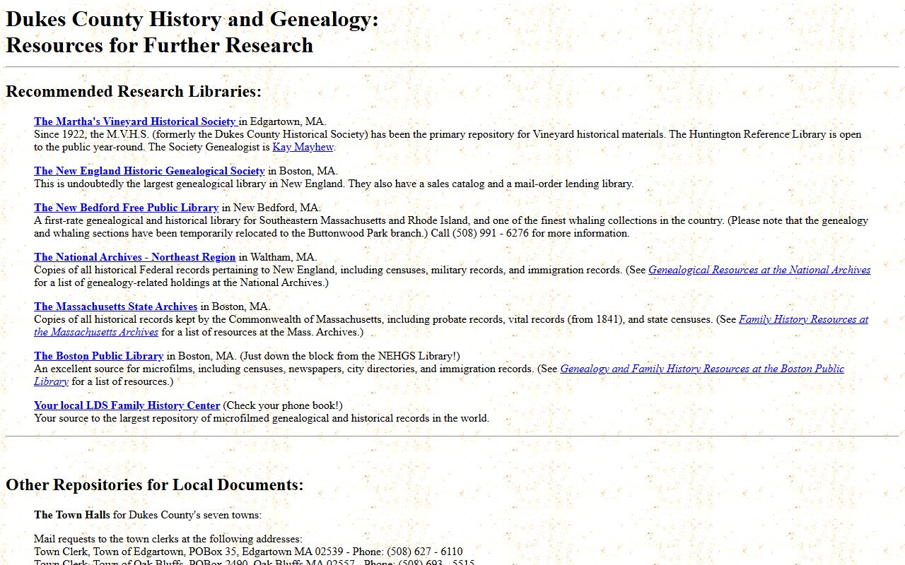 Dukes County historical and legal resources page
