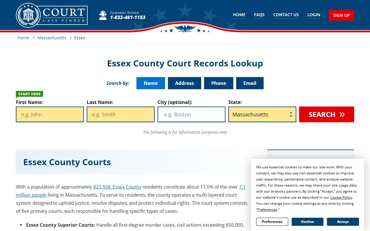 Essex County court case finder for divorce records