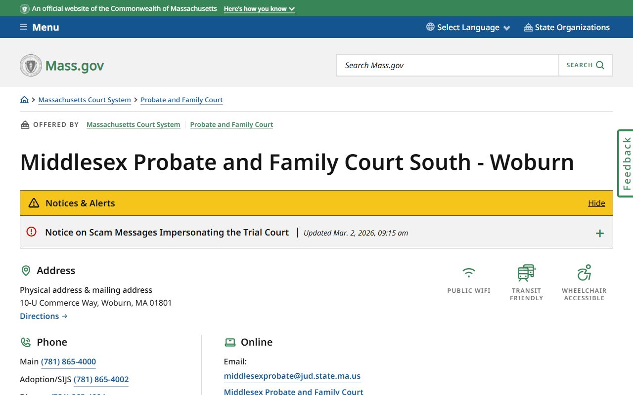 Middlesex County Probate and Family Court page for divorce decree records