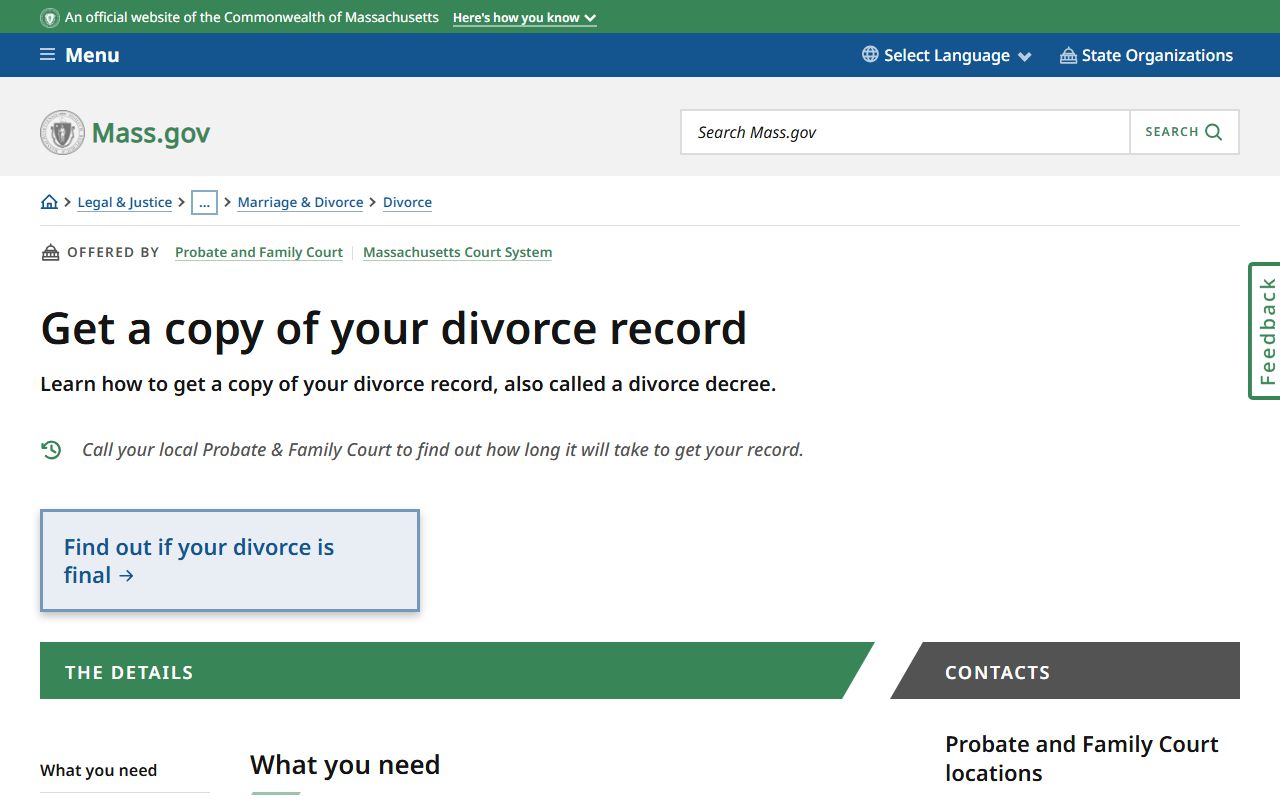 Massachusetts official divorce record request guide for Nantucket County