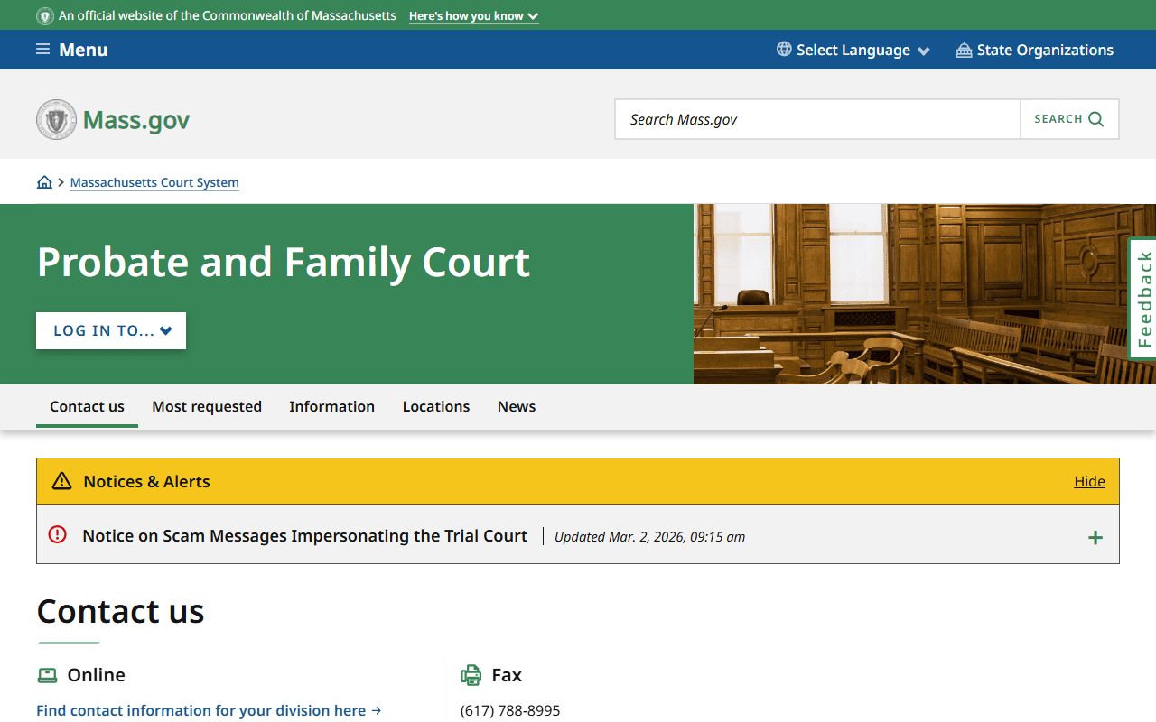 Massachusetts Probate and Family Court website for divorce decree records